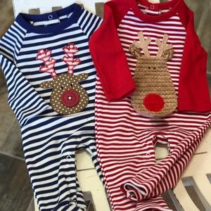 MudPie Reindeer onesie red and white